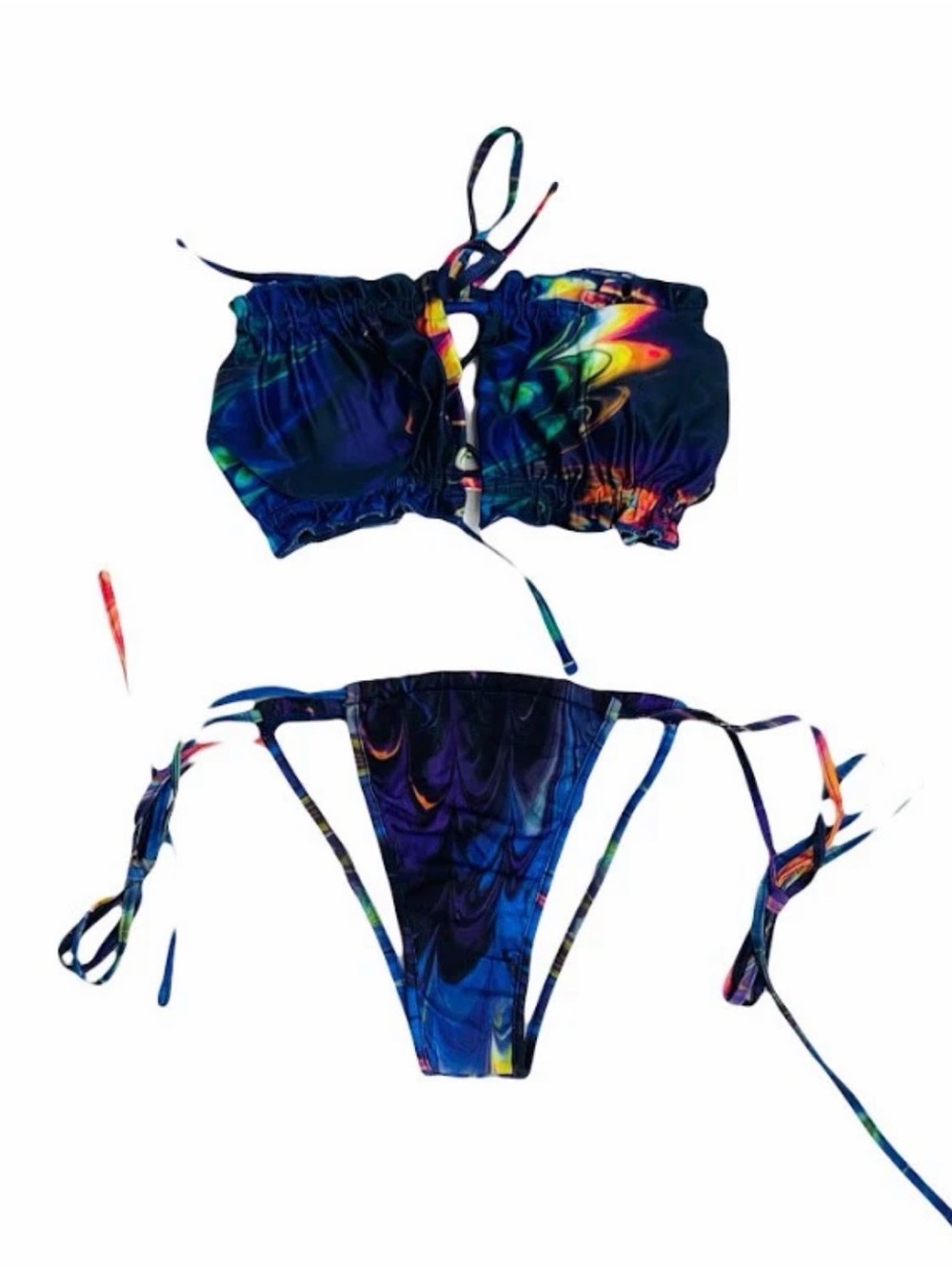 Kim Shui Rainbow Swirl Bandeau Bikini Set in Purple and Blue Accents